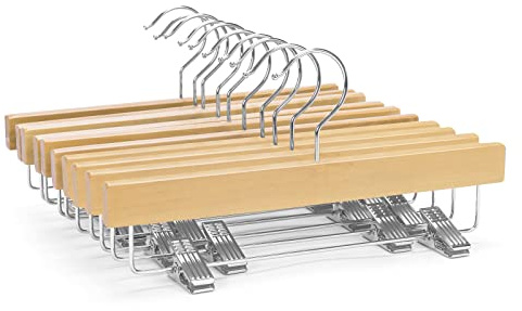 Nature Smile 11.8'' Kids Baby Toddler Children Solid Wooden Pants Hangers, Trousers Bottom Hangers with 2-Adjustable Clips Anti-Rust Hook Pack of 10 (Natural)