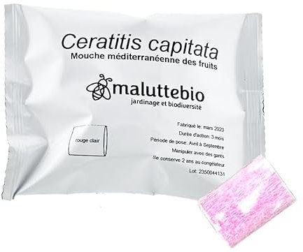 Pheromone Mouches des Fruits - Traitement Mouche des Fruits Jusqu’à 3 Mois par Capsule - Naturel à Base de substances secrétées par Les Femelles – Compatibles avec piège à phéromones, 100% Efficace