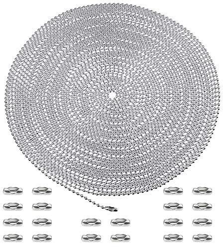 JaneYi 5 Meter Lange Kugelkette Edelstahl 3,2mm Silber Perlenkette Perlen Rollenkette Mit 20 passenden Anschlüssen für Schmuck Herstellung Gliederkette DIY Armband