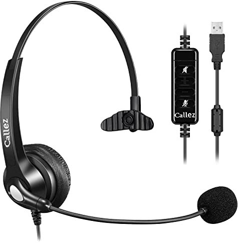 Auriculares USB para PC con micrófono, cancelación de ruido y control de volumen, auriculares para ordenador portátil, Skype UC, Lync, SoftPhone Call Center Office, superligeros, ultra cómodos