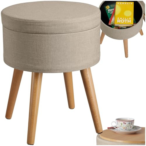 tectake® Puff Almacenaje Dormitorio con Asiento Acolchado y Estructura Plegable, Mueble Auxiliar Dormitorio, Banco con Almacenaje y Taburete para Tocador - 42,5 x 42,5 x 45,5 cm Arena