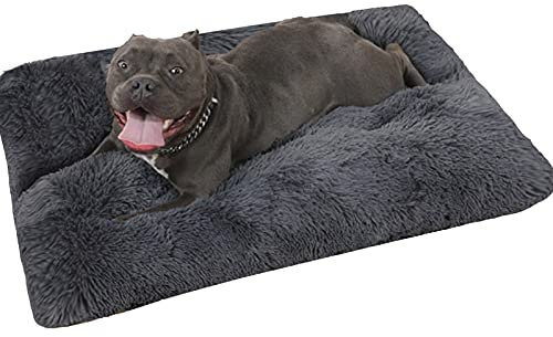 Beruhigendes Hunde- und Katzenbett, orthopädisches Hundebett, abnehmbar, waschbar, rutschsicher, für große, mittelgroße und kleine Hunde, Katzen, Welpen (100 x 70 x 10 cm, dunkelgrau)
