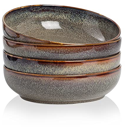 KYBSCZ 30oz Ceramic bowls set of 4-8 serving bowls for Kitchen,Pasta,Salad-Dishwasher & Microwave Safe Perfect for Housewarming, Thanksgiving, Christmas-Caramel Brown