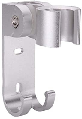 haihaz,Abrazadera de Montaje de Pared de Ducha,Soporte de cabezal de ducha de repuesto,Soporte de Ducha de Angulo Ajustable, Soporte de Ducha,es necesario perforar agujeros,Plata,con 2 ganchos