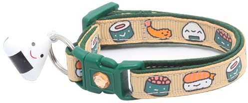 Sushi Cat Collar with Onigiri Bell | Adjustable Large Size or Kitten Collar | Safety Breakaway Collarr (Small(10lbs & Less), Ginger)