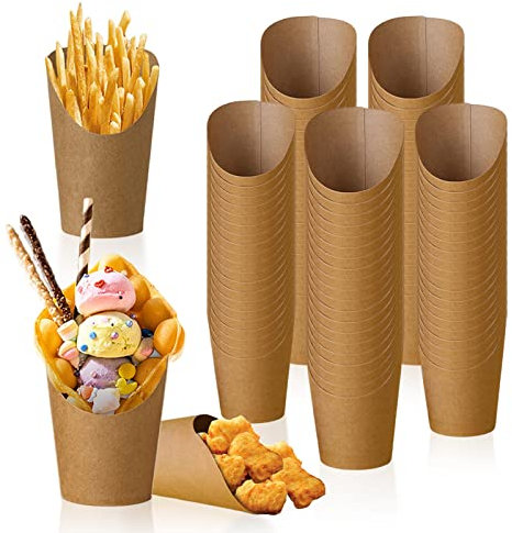 100 Stück Bubble Waffeln Tüten: 14oz Kraftpapier Becher Pappbecher Pommes Tüten Spitztüten Papier Popcorntüten Kraftpapier tüten Snackbecher für Waffeln Pommes Frites Popcorn, Eiscreme Obstspieße