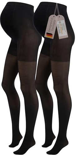 Herzmutter Collant Premaman 50DEN - OEKO TEX 100 - Calze maternita - Gravidanza - Semi Coprenti e Comode - Calze Premaman - Beige Nero Opaco - 1800 (S/M, Nero, 2x)