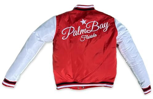 2chilly Herren Collegejacke Bomberjacke College Varsity Bomber Jacket Nylon Jacke Vintage Palm Beach Florida (XL, red-white)