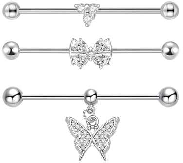 Besyvvin 3Pcs Industrial Piercing Argent Noir Or Barres De Perçage Industrielles Acier Chirurgical 14G 38Mm Oreille Piercing Bijoux