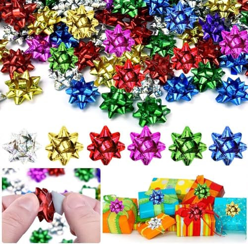 RMENOOR 150 Stück Geschenkschleifen Selbstklebend Geschenk Schleifen Bunt Dekoschleifen Ziehschleifen Weihnachtsschleifen Christmas Bows Geschenkbänder für Weihnachten Geschenkverpackung Deko
