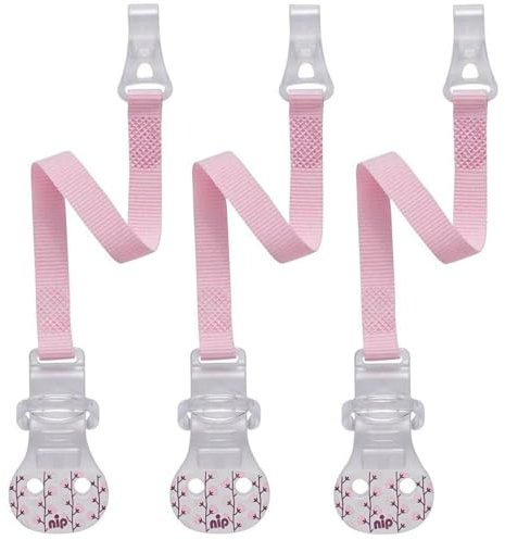 3er Pack NIP Schnullerband mit Haken 3 Stk. Schnullerkette für Schnuller mit Ring, pastel rose, metallfrei, BPA frei