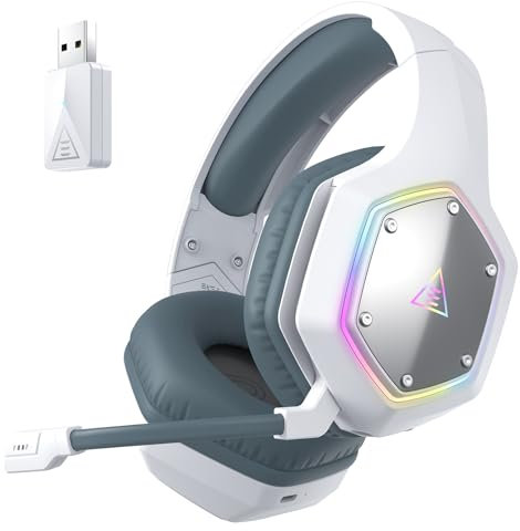 EKSA E1000WT Wireless Gaming Headset for PS5 PS4 PC, 7.1 Surround Sound Gaming Headphones with Microphone ENC, 3.5mm Audio Jack, 2.4GHz Low Latency, 36 Hours Battery USB Wireless Headset (White)