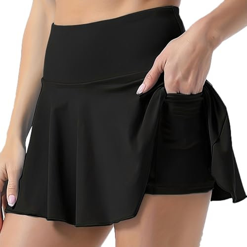 HSAJS Tennis Rock Damen Sportrock Hosenrock mit Taschen Skort Minirock Faltenrock Atmungsaktiv Tenniskleidung Röcke für Sport Tennis Golf Fitness Training