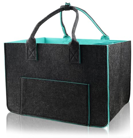 Raxfekro 1 Stück Filztasche Einkaufstasche mit Fächern, 30L Faltbar Filztaschen Shopper, Tragetasche Shopping Bag, Große Multifunktionale Filztasche für Einkaufen, Aufbewahrung (2 Stück Grün)