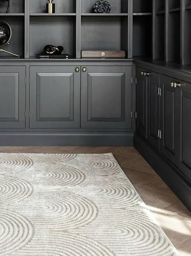 RugVista Art Deco Matta, 160 x 230 cm, Vit/Ljus beige | Moderna, Rektangulär, Medellång lugg, Endast kemtvätt, Oeko-Tex 100, Vardagsrum, Sovrum