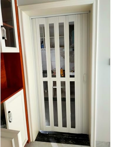 Moderne Akkordeon-Schiebetür mit Acrylglas, Breite 203 cm, 75 cm, 72 cm, 70 cm, 122 cm, 122 cm, Aluminium, für Innenbereich, Falttür, magnetisch, Multifold Tür für Tür, Küche, inklusive
