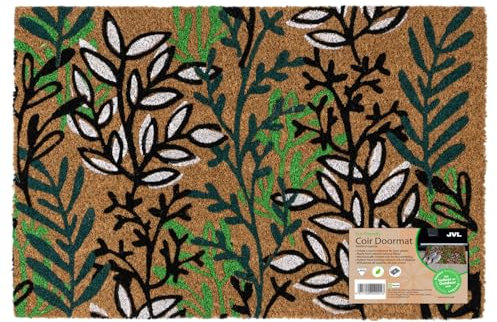 JVL Eco-Friendly Latex Backed Coir Entrance Doormat, 40x60cm - Leaves