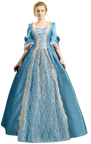 Duohropke Vestido barroco para mujer, ropa medieval, vestido de noche, elegante, gótico, vestido de princesa victoriana, barroco, rococó, disfraz, carnaval, fiesta, vestido de cóctel, Azul claro., S