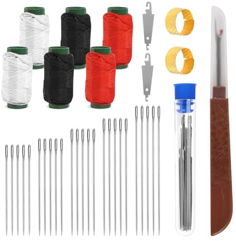 37 Stück Big Eye Stahl-Nähnadel-Set Nnähnadeln Set Stopfnadeln mit Fangnadel und Stopfgarn Webernadel Handnähnadeln für für Webarbeit, Stricken, Sticken, Nähen