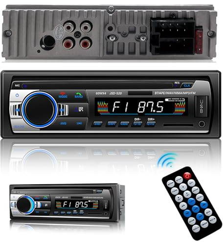 Souvik Radio de Coche Bluetooth 5.0, Radio de Coche con manos libres, con USB/AUX/TF/EQ/Reproductor de MP3, con reloj/mando a distancia, pantalla LED, carga rápida, 5 efectos de sonido, Compatible con