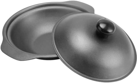 OUNONA Olla de Barro de Hierro Fundido 24 CM Tapa Cazuela para Pollo Estofado y Arroz Resistente a Altas Temperaturas Calentamiento Uniforme Adecuado para Cocina Casera