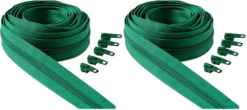 IPEA Cerniera Lampo Catena Continua Verde lunga 5 Metri + 15 Cursori in Metallo – Made in Italy – Catena misura #5 – Cerniere in Nylon – Zip – Tagliabile per Cucito al Metro – Larga 30 mm – Giallo