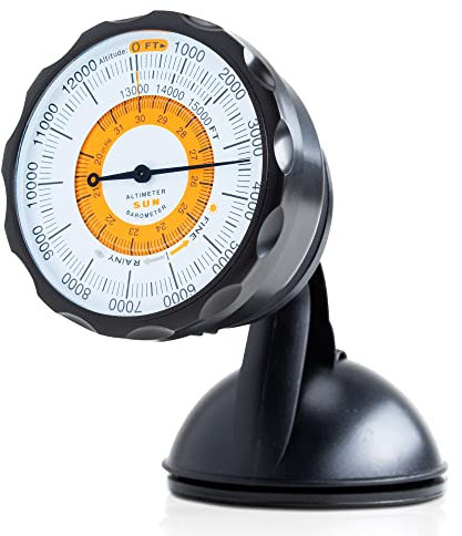Sun Company AltiPort - Detachable Windshield and Dashboard Altimeter and Barometer | Altimeter for Cars and Trucks | Reads Altitude from 0 To 15,000 Feet