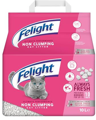 Felight | Non-Clumping Cat Litter with Antibacterial Silverfresh Technology | Prevents Odours for up to 10 Days | Made in the UK (10L Bag)