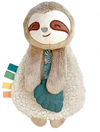 Itzy Ritzy - Itzy Lovey Including Teether - Baby Lovey with Teether, Textured Ribbons & Dangle Arms - Features Crinkle Sound, Sherpa Fabric and Minky Plush (Sloth)
