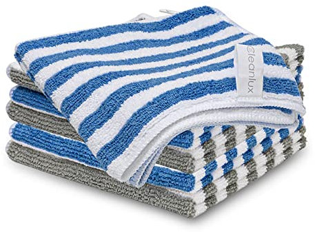 CLEANLUX Paños de limpieza de microfibra, grado comercial, 32 x 32 cm, paquete de 6 unidades, multifuncionales, reutilizables, resistentes, sin pelusas, ultra suaves y sin arañazos, toallas de