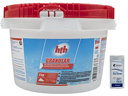 HTH GRANULAR Granulés - 5kg | Chlore Choc Non Stabilisé - Désinfection Choc - Hypochlorite de Calcium à Dissolution Rapide + 10 Tests HPS OFFERTS 6 en 1