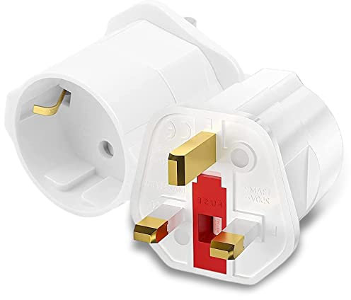 2 Piezas Adaptador Enchufe Ingles UK Inglaterra Adaptador de Viaje, adaptador enchufe ingles a español 2-Pin Europa a 3-Pin Reino Unido RU para Irlanda Escocia Britanico Maldivas Gran Bretaña (Tipo G)
