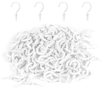 RELBRO 1/2 Inch Small Screw Hooks, Mini Metal Twist in Hooks, White, 100 Pcs