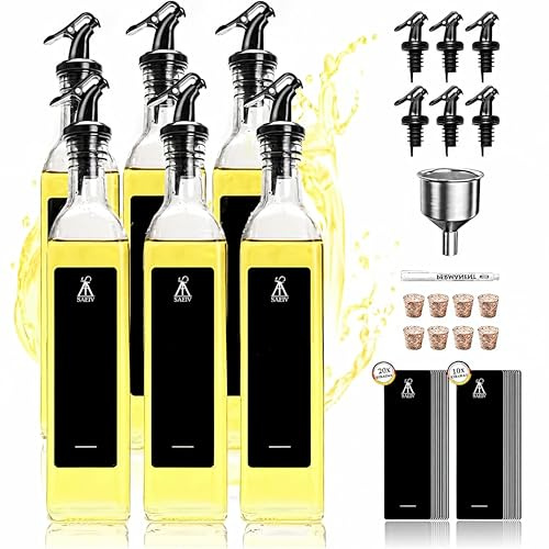 SAEIV Set botellas cristal aceite oliva, aceiteros cocina, 6 botella cristal 500ml, vinagreta cocina, dispensador aceite oliva