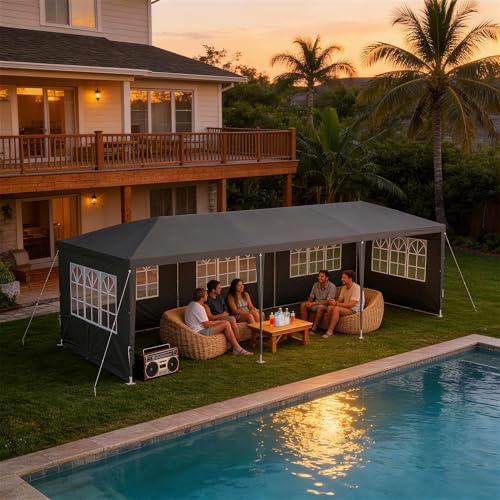 Aufun Pavillon 3x9 m Partyzelt mit 8 abnehmbaren Seitenwänden & Dach Wasserdicht Festzelt Bierzelt Gartenzelt Outdoor Gartenpavillon UV Schutz Winterfest Camping Zelt- Anthrazit