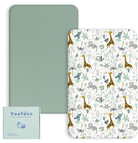Yoofoss Cot Bed Sheets 140 x 70 cm Fitted Super Soft and Breathable Cot Bed Sheets Cozy Baby Cot Sheets 2 Pack Green Giraffes