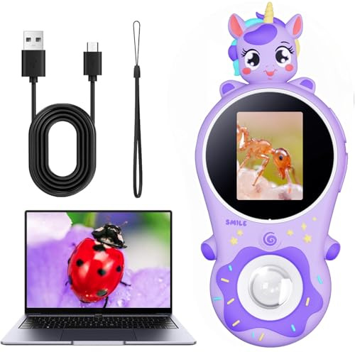 [Violet] 200X Microscope Numérique Portable pour Enfants - Écran IPS 2, Rechargeable, Microscope de Poche avec 8 LED Réglables - Mini Scope de Poche Cadeaux Éducatifs pour 3-12 Ans