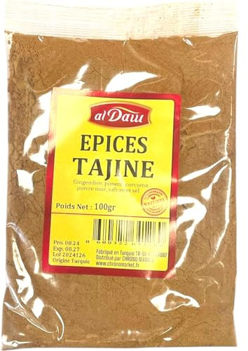 Épices Tajine Al Daw, Mélange d'Épices Gingembre, Piment, Curcuma, Poivre Noir, Safran et Sel, 100g