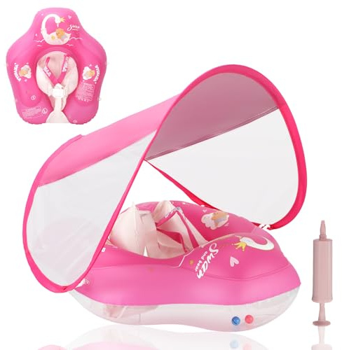 LOOWARTS Flotador Bebe para 12-36 Meses, Flotador Inflable para Bebé, Flotador Piscina Bebe con Parasol y Asiento de Seguridad, Protección UV UPF 50+, Boias para Bebe Adecuado Bebe para 10-15 KG