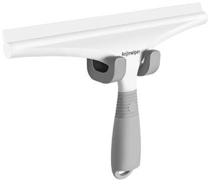 Anjinwiper Shower Squeegee For Glass Doors, Bathroom Squeegee With Hook Shower Wiper Screen for Bathroom Silicone Window Wiper, 25cm, White