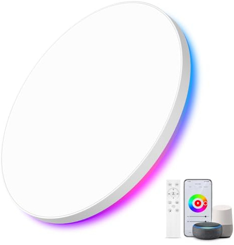 AmazeFun LED Deckenlampe 36W - Deckenlampe Dimmbar & RGBIC Nachtlicht - Smart Deckenleuchte mit Fernbedienung - Alexa/Google kompatibel, 3400lm, für Wohnzimmer, Schlafzimmer, Küche (36W-30CM)