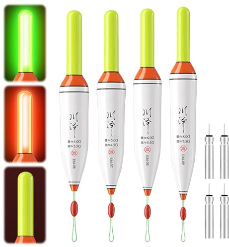 4 Stück Led Posen Angeln Mit Bissanzeiger, Angelzubehör Leuchtende Schwimmer zum Angeln Led Posen Angeln Batterie Knicklichter Zubehör Zum Tauchgebiet Angeln Am See, Fluss, Teich (3,5/4,5/5,5/7,5g A)