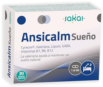 ANSICALM SUEÑO | CONCILIA EL SUEÑO Y REDUCE LA ANSIEDAD | Con Valeriana, Lúpulo, Cyracos®, GABA y Vitaminas B1-B6-B12 | Vegano, sin gluten ni lactosa [DESCANSO NATURAL] – SAKAI LABORATORIOS