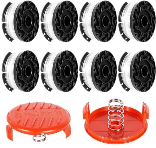 AF-100, A6481 Bobina de Desbrozadora Compatible con Black+Decker Bobina de Desbrozadora Compatible con mi Lncluye 8 Bobinas de Recambio 2 Cubiertas de Bobina de Repuesto y 2 Muelles de Repuesto