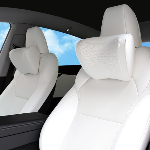 Dapucarin Cuscino Poggiatesta Auto Memory Foam in Pelle, Ergonomico Pillow Ortopedico per Collo per Cervicale, Supporto Testa Seggiolino Auto per Guida, Viaggi, Casa e Ufficio, Bianco, 2 Pezzi