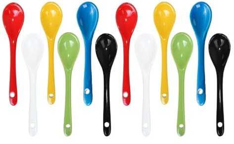 Ruvan 12 cucchiai per uova in porcellana multicolore, 12 cm, con 6 colori, cucchiai in ceramica colorata, per uova, tè, caffè, miele, yogurt