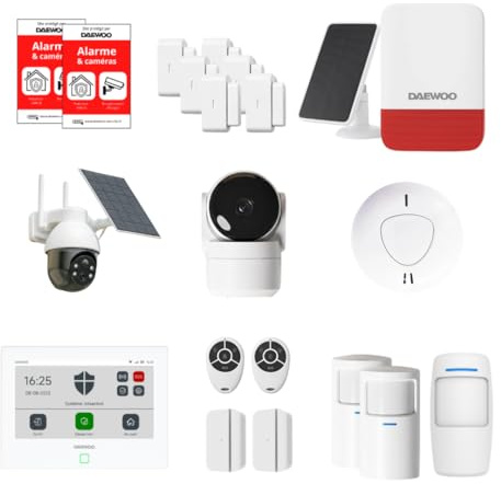 Daewoo Security - anslutet hemlarm utan prenumeration - Smart Protect Advanced Max med HD-kameror, solsiren och rökdetektor - Alexa och Google Home