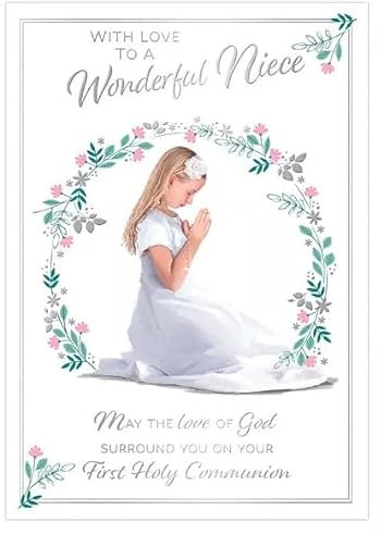 Niece First Holy Communion Card, Choice of 2 Designs, Blonde or Brown Hair, 13 x 19 cm (Blonde Hair)