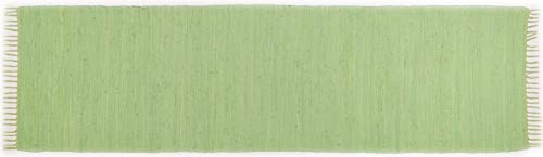 Theko | Dhurry Teppich aus 100% Baumwolle Flachgewebe Teppich Happy Cotton | handgewebt | Farbe: Grün | 70x250 cm