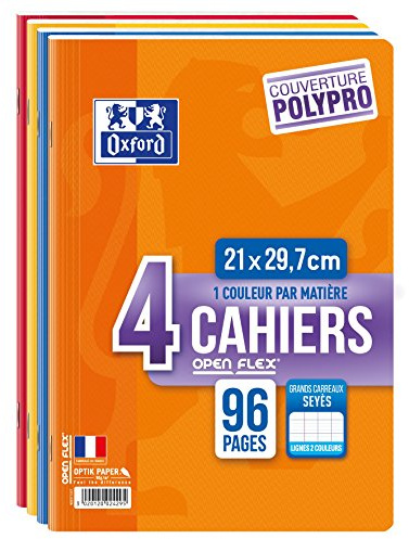 Oxford OpenFlex Lot de 4 Cahiers 96 pages Seyès A4 Couleurs Assortis